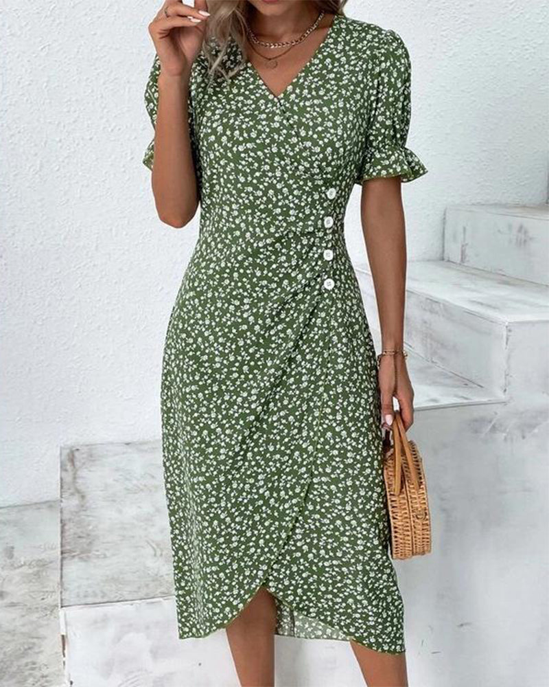 Glorielle | Chic Floral V-Neck Dress