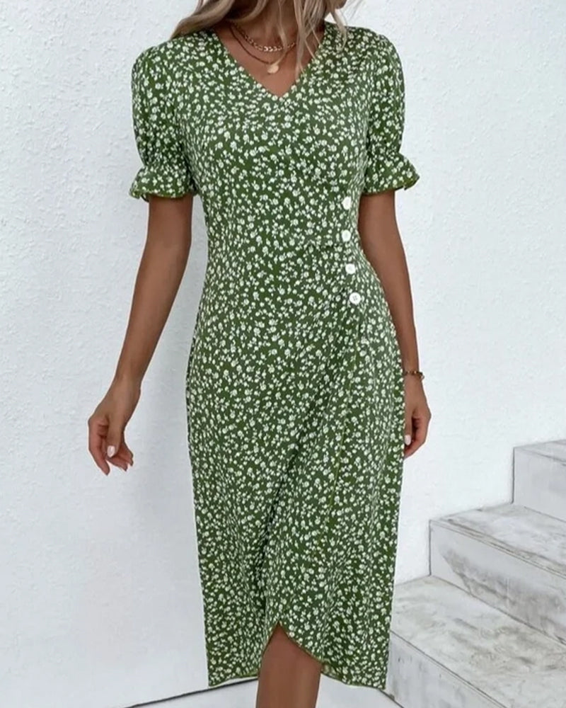 Glorielle | Chic Floral V-Neck Dress