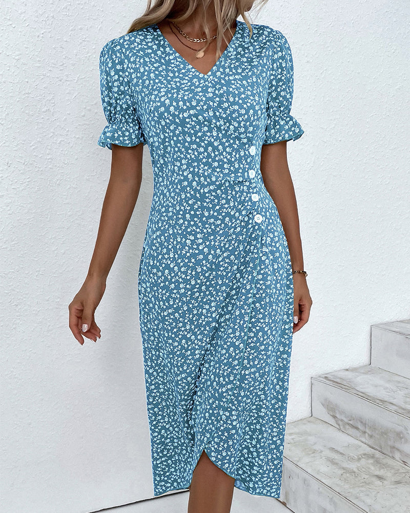 Glorielle | Chic Floral V-Neck Dress