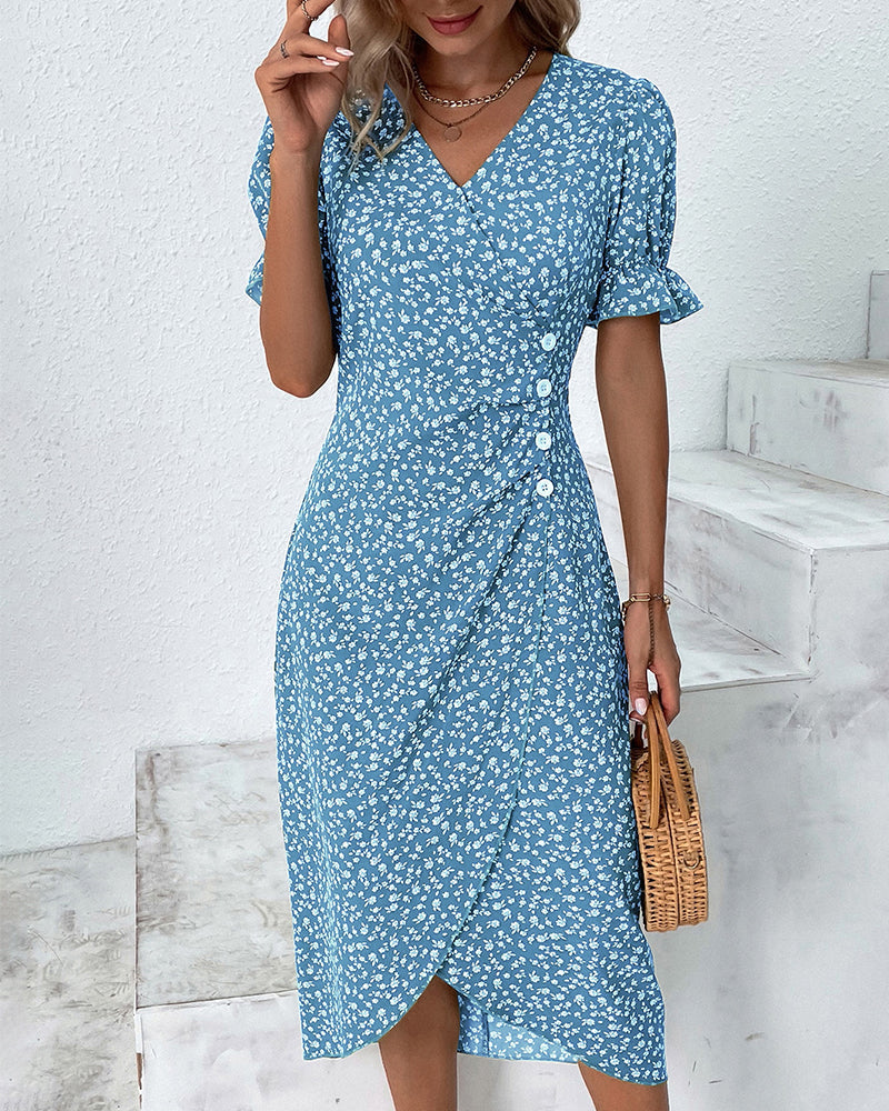 Glorielle | Chic Floral V-Neck Dress