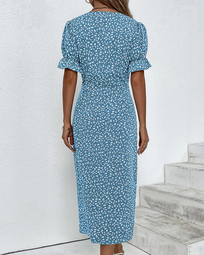 Glorielle | Chic Floral V-Neck Dress