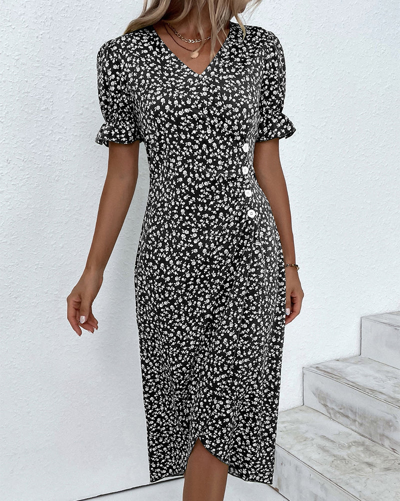 Glorielle | Chic Floral V-Neck Dress