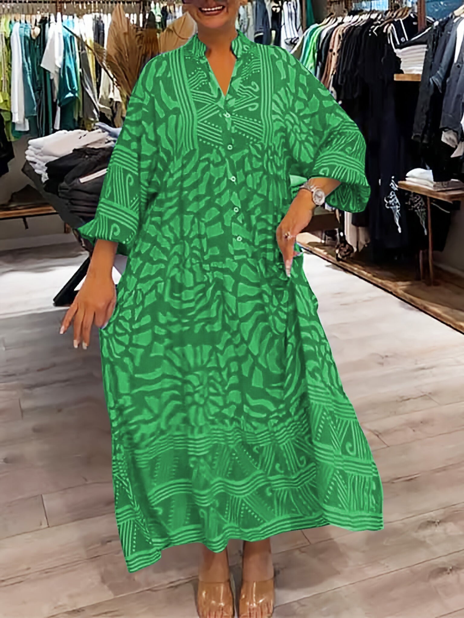 Mira | Flowing V-Neck Printed Dress ( Almost sold out )