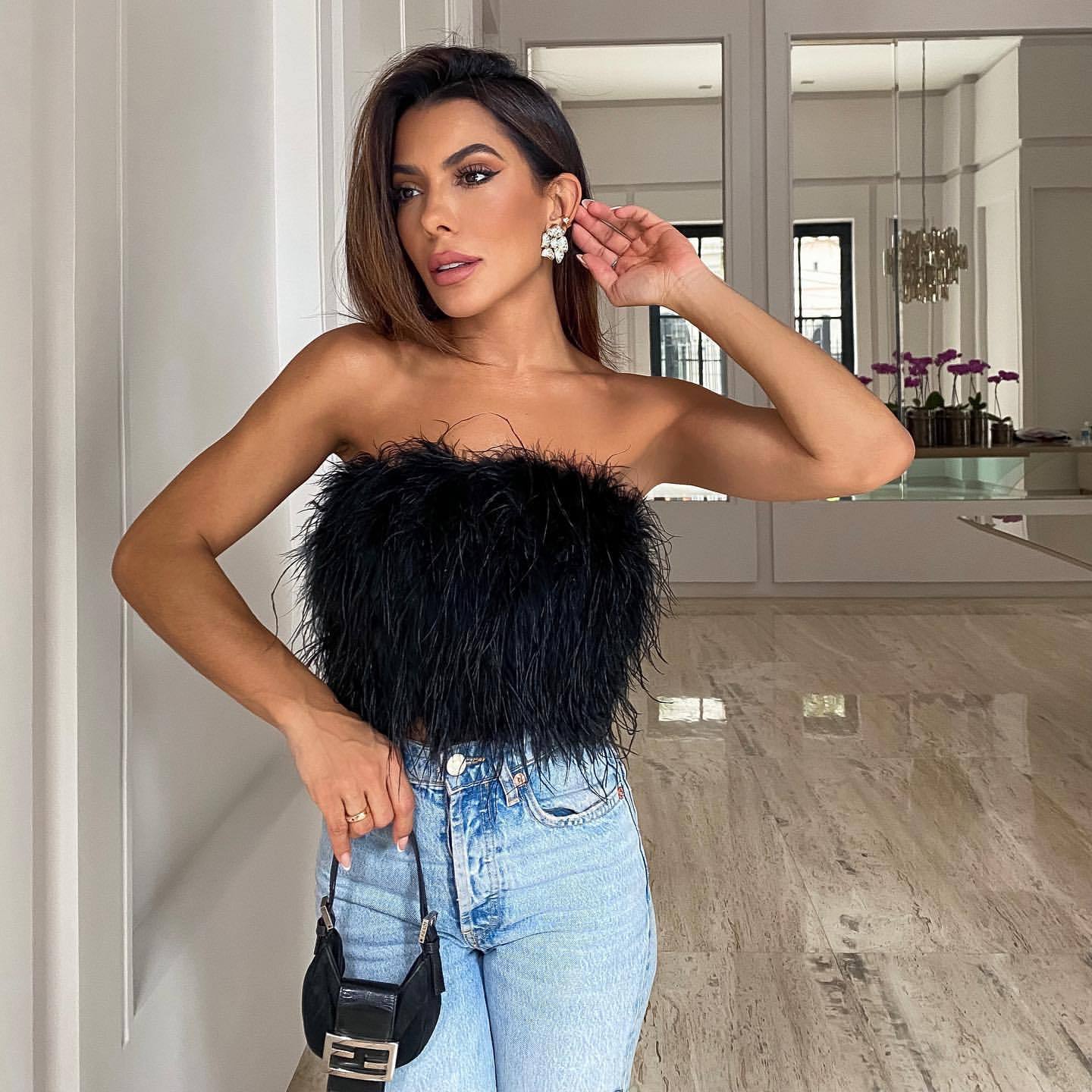 Arlette | Chic Feather Tube Top