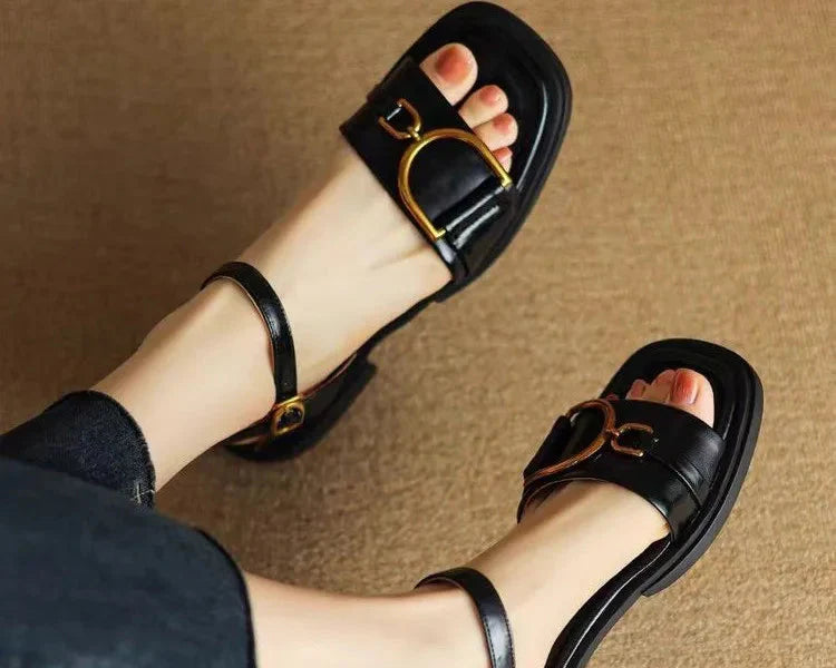 Elara Buckled Flat Sandals