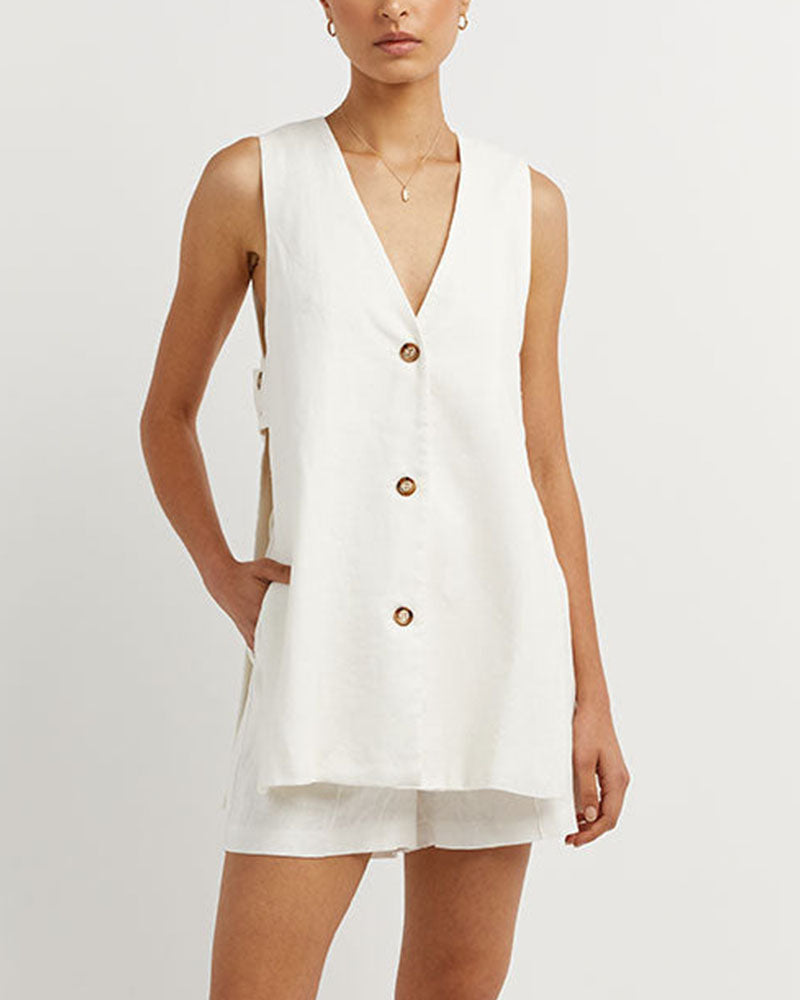 Fiorella | Luxe Sleeveless Buttoned Set