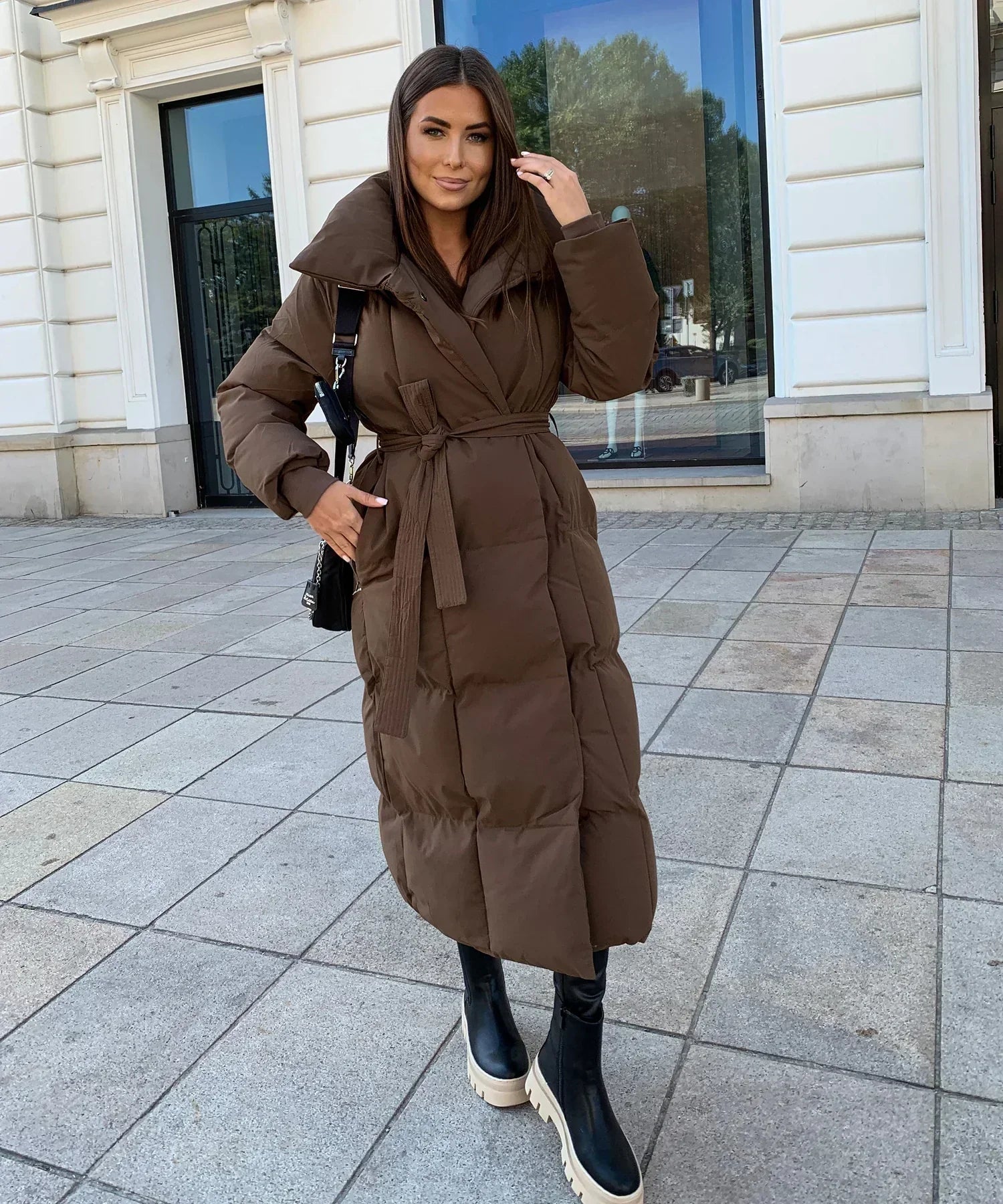 ELVYN | Long Quilted Puffer Jacket with Belt